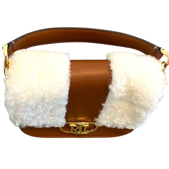Lauren Ralph Lauren Shearling Small Addie Crossbody Handbag Cognac Sherpa - Picture 5 of 7